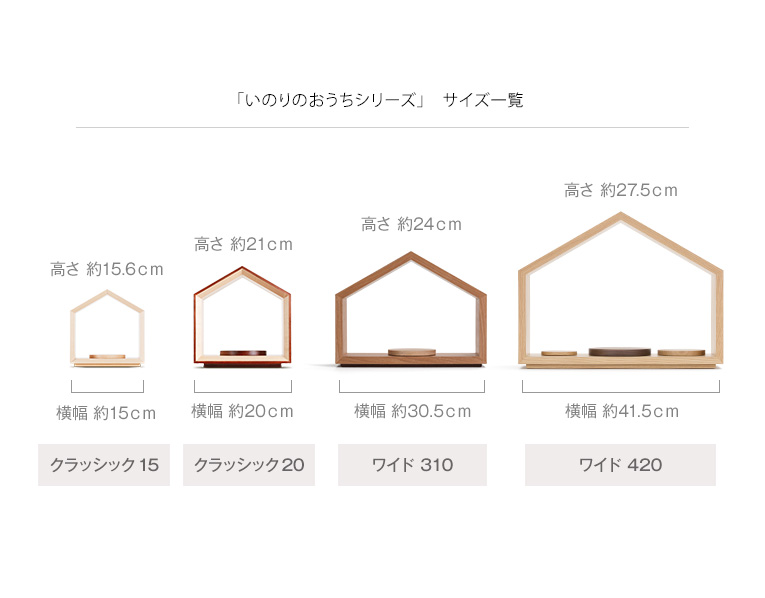 いのりのおうちシリーズ サイズ比較の一覧